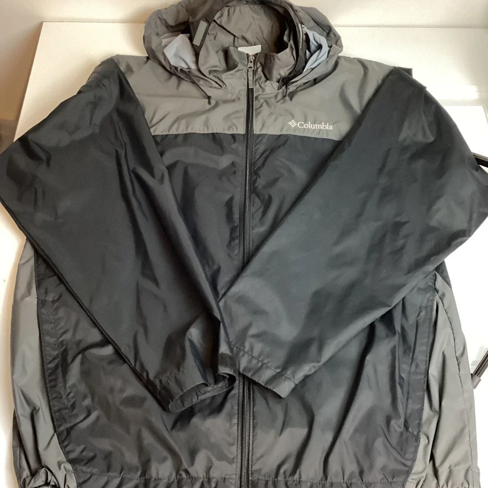 Columbia Mens Grey Black Full Zip Hooded Windbreaker Jacket Large RM2015 1442361